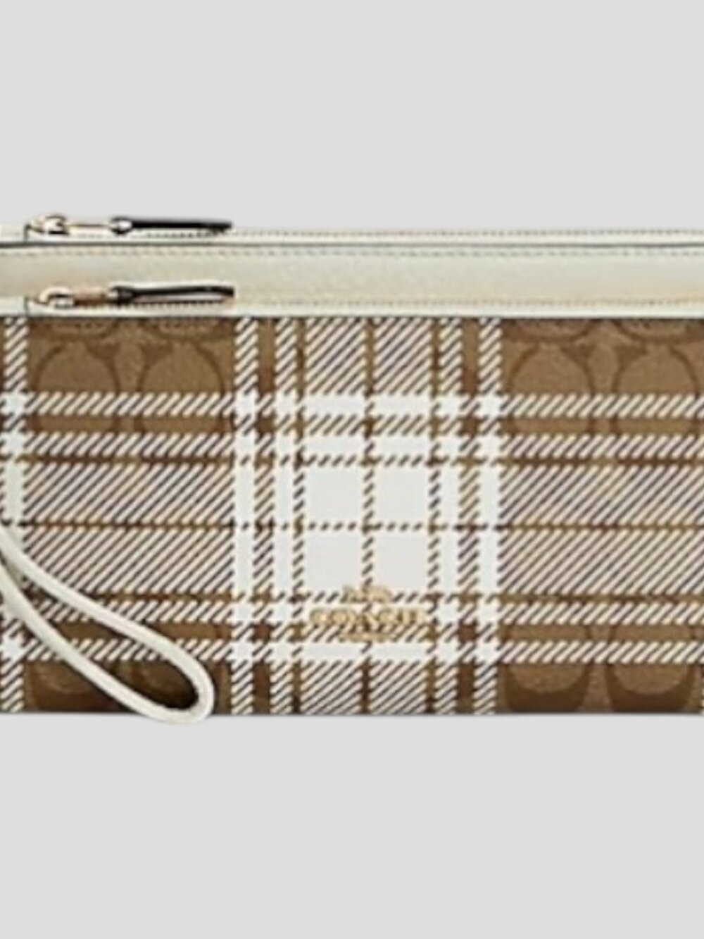 Coach - Double Zip Wallet In Signature Canvas With Hunting Fishing Plaid Print